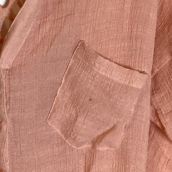 Mine Women's Crochet Back Semi Sheer Top Peach Blouse Size S Roll-up Sleeves - Picture 9 of 9